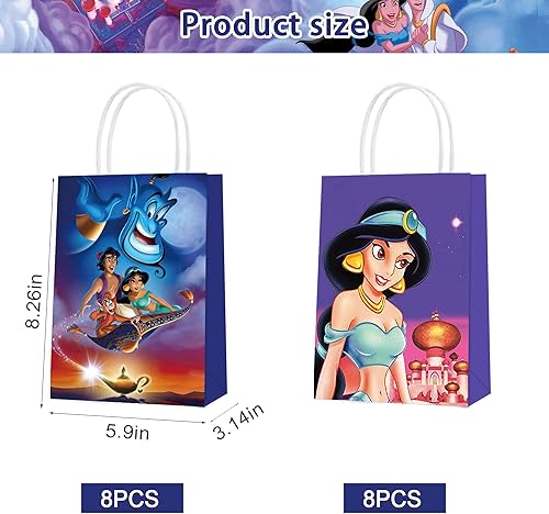 Miniatura 2 de 16 bolsas de regalo de papel para fiesta de Aladino y Jazmín, 2 estilos de bolsas de recuerdo de fiesta con asas para decoraciones de fiesta de