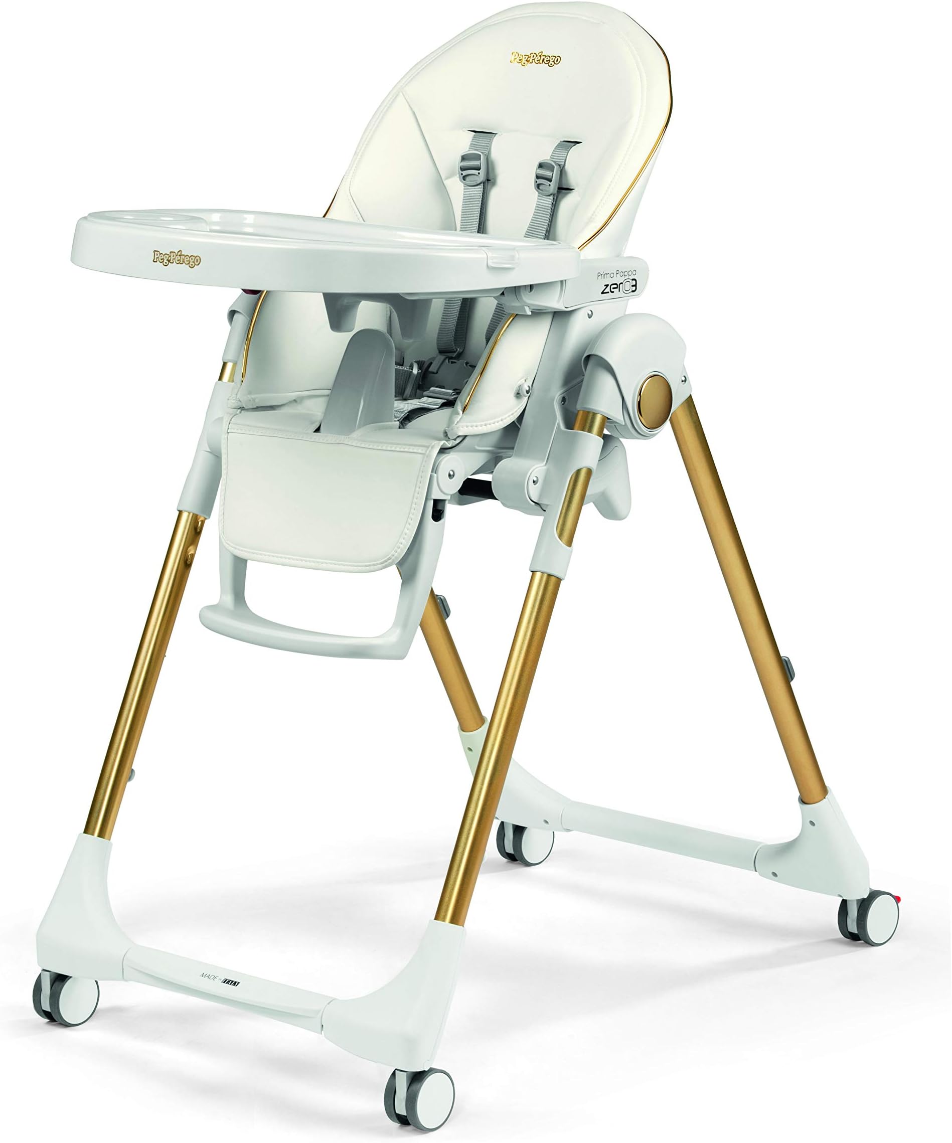 Peg Perego Prima Pappa Zero 3 - High Chair - for Children Newborn to 3 Years of Age - Made in Italy - Gold (White & Gold)