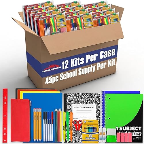 Miniatura 2 de Trail maker Kits de suministros escolares primarios a granel, 12 paquetes de 45 piezas de suministros escolares al por mayor para niños, incluye