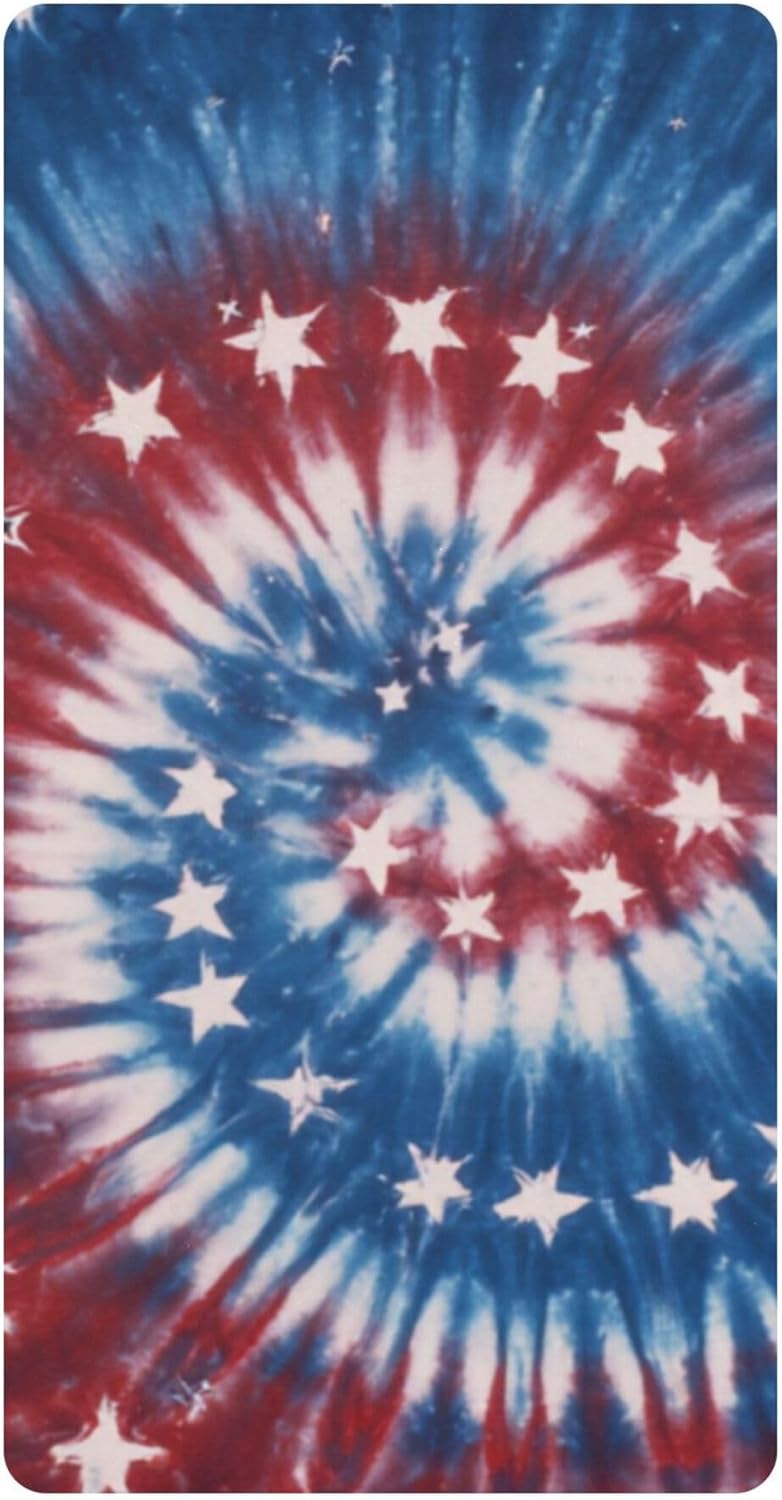July 4th Stars Tie Dye Crib Sheets Soft Breathable Fitted Cotton Baby Crib Sheets Mattress Cover for Girl Boy, 52" x 28" x 9"
