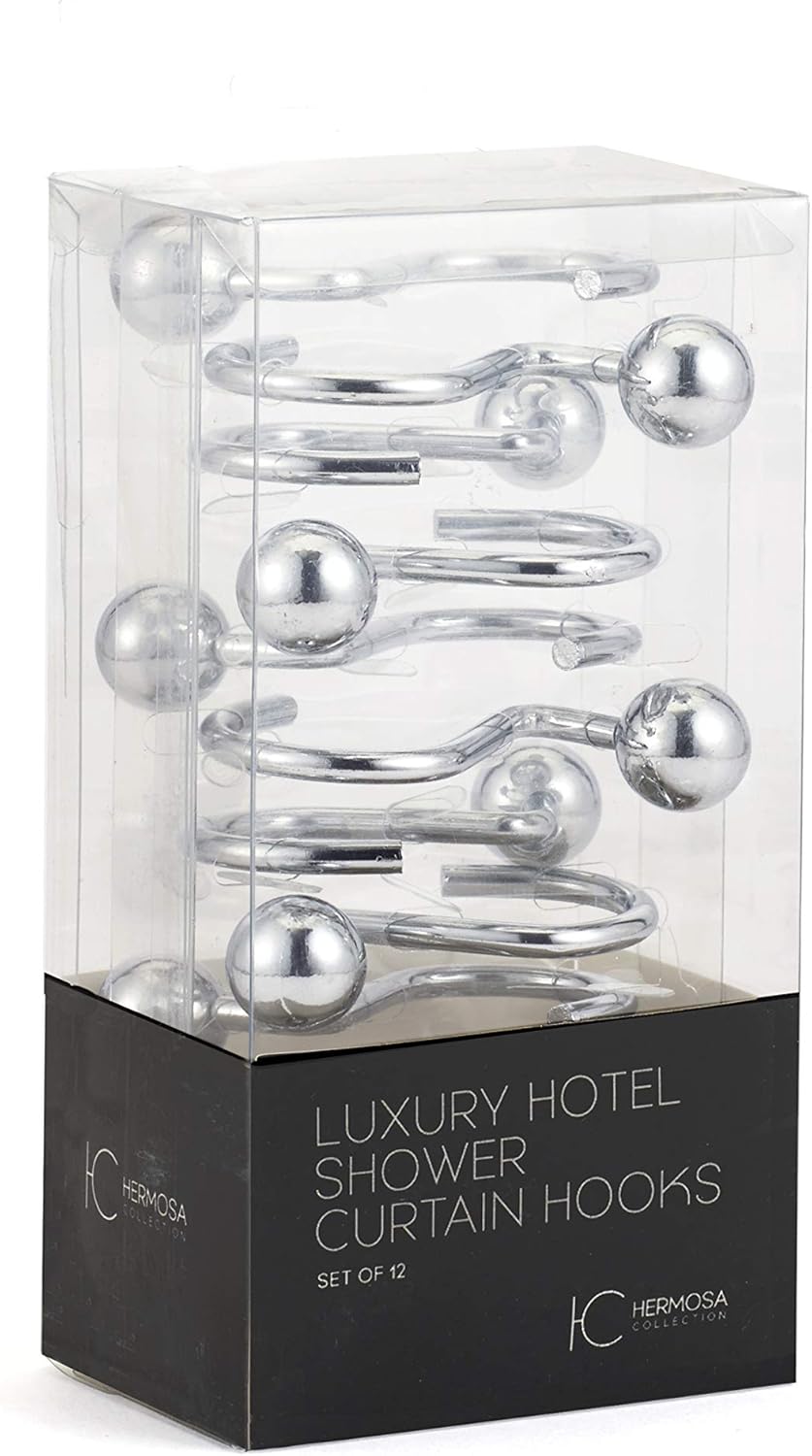 Hermosa Collection Luxury S Shower Curtain Hooks (12-Pack) Hotel Quality Silver Chrome Finish | Bathroom Accessories | Non-Slip Ball End | Easy to Hang : Home & Kitchen