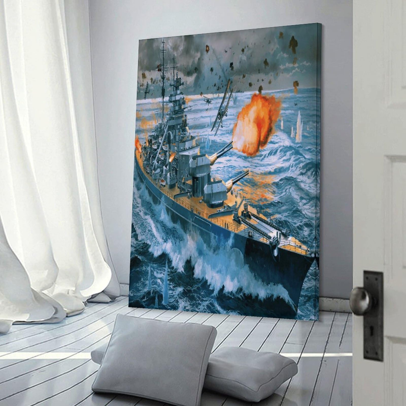 Junmoney Frame-Style-20 Warship Battle Scene-1 Canvas Art Print 24X36inch(60X90cm), For Apartment Walls, Studios Or Work Areas, An Easy Choice For New Home Styling