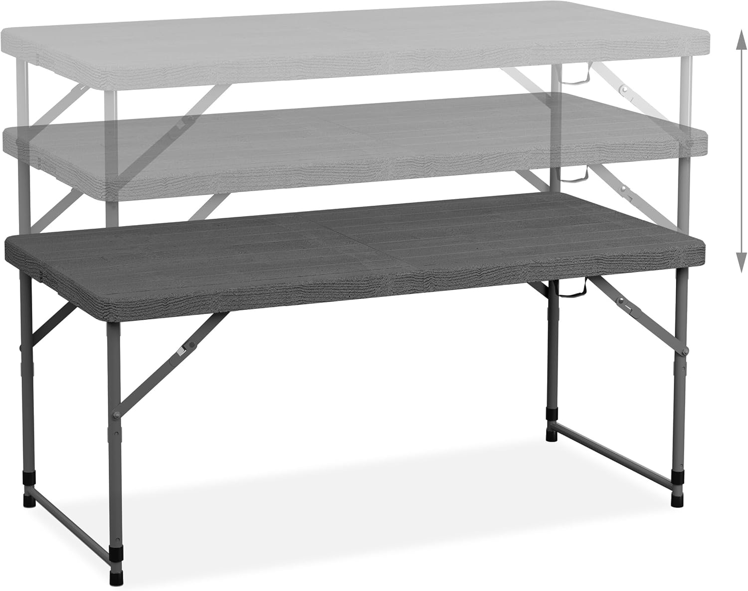 Relaxdays Garden Table Foldable, HWD: 74 x 120 x 60 cm, Plastic and Steel, Height-Adjustable, Fits 6, Camping, Grey