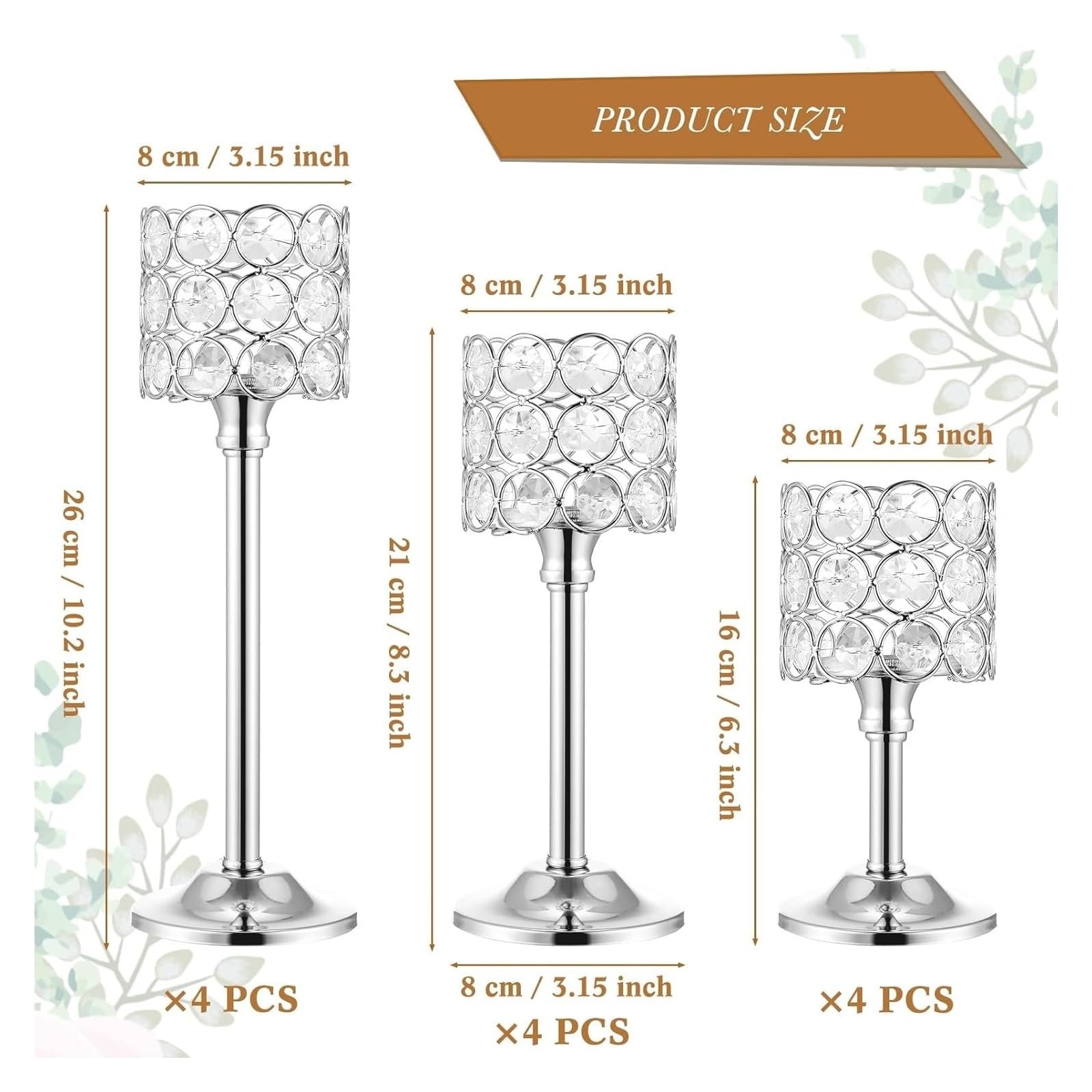 Kerzenständer 12-teiliges Kristall-Kerzenhalter-Set, 3 Größen, hohe Kristall-Kerzenständer, Säulenkandelaberständer for Tischdekoration