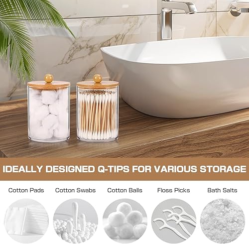 Miniatura 5 de ALPIRIRAL Juego de accesorios de baño de bambú, 5 piezas, juegos de accesorios de baño bohemios completos, dispensador de jabón de baño transparente