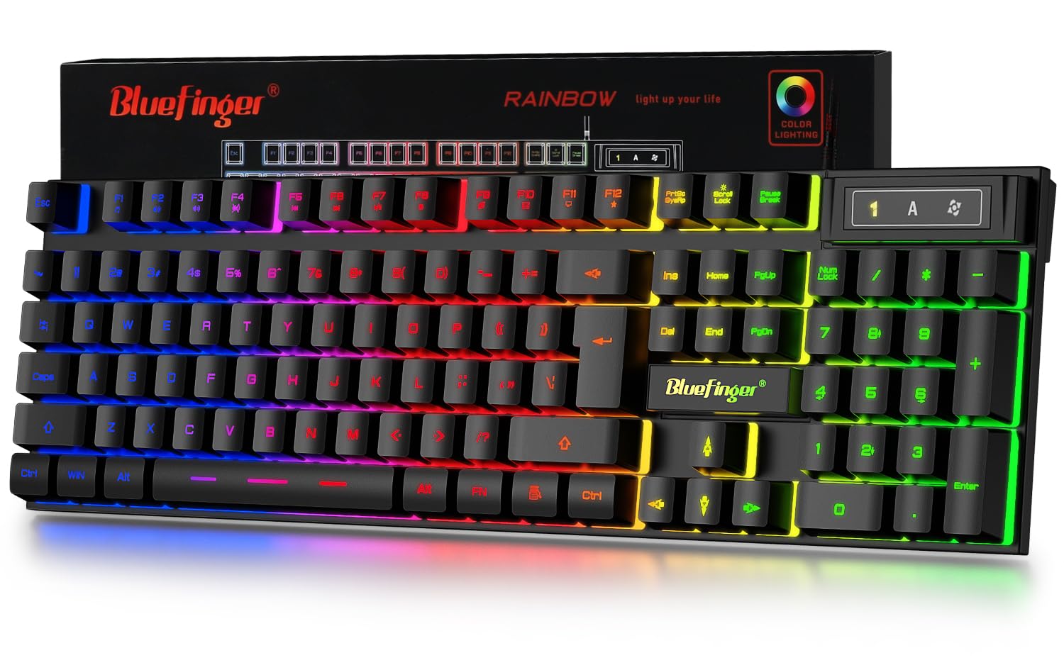 BlueFinger Gaming Keyboard USB Wired Full Size Keyboards Rainbow Backlit Light Up Keyboard with Multimedia Keys Quiet Typing