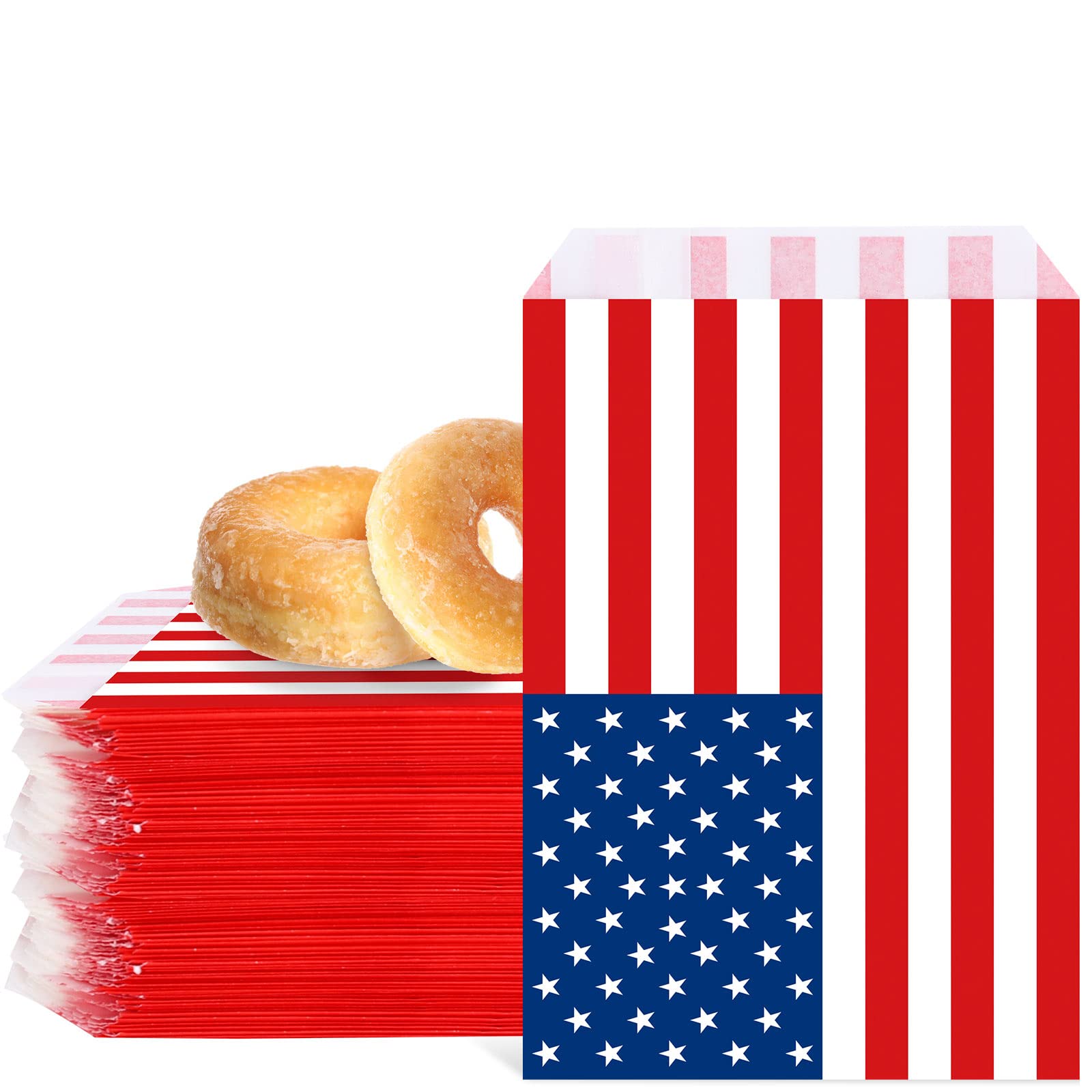Sacs à bonbons drapeau américain Whaline (100 pcs) 12,7x18,5 cm pour buffet patriotique