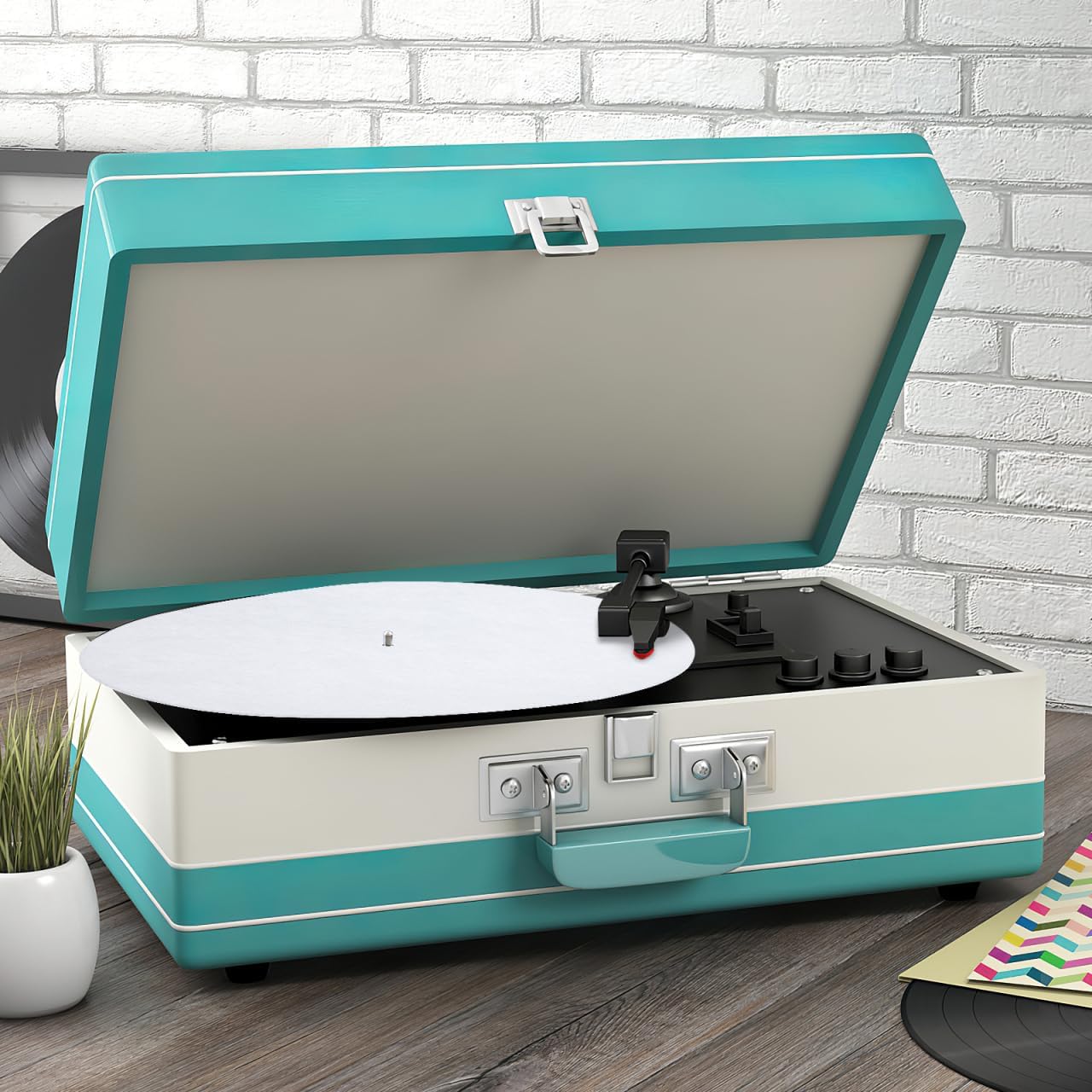 White Turntable Mat for 12'' Vinyl Record Player: Anti-Static Turntable Platter Mat - Anti-Slip Vinyl Slipmat to Reduce Noise Due to Static and Improve Sound Quality - Tighter Bass Quality