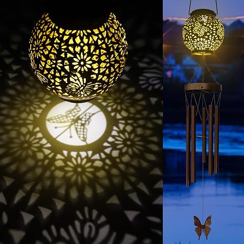 Campanilla de viento iluminada para decoración al aire libre, luces solares conmemorativas de tono profundo, campanillas de viento de simpatía de