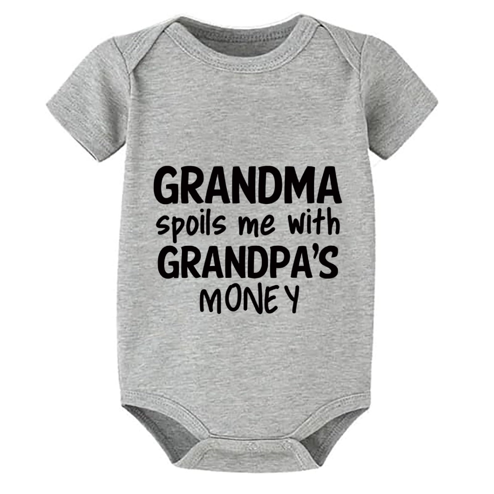 WOOYONGING Grandma Spoils Me With Grandpa's Money Gender Neutral Baby Romper Short Sleeve Boy Newborn Outfits for Hospital White Newborn