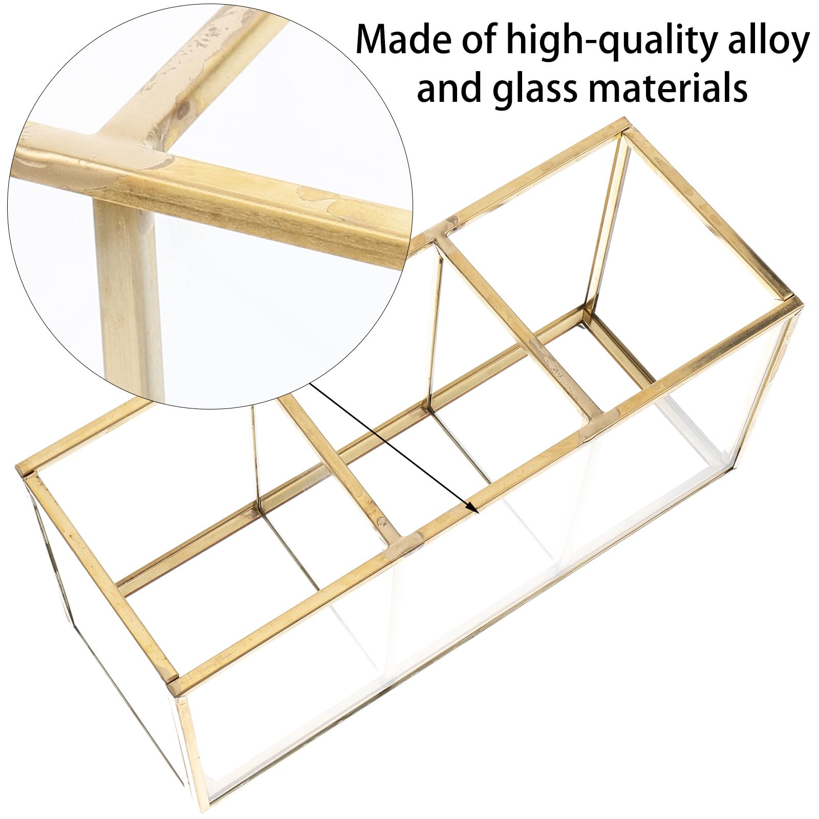 SOLUSTRE Kosmetikaufbewahrungsbox mit Legierung in Gold Stabil und Leicht zu Reinigen Elegantes Design aus Glas für Make Up und Schmuck dem Schminktisch