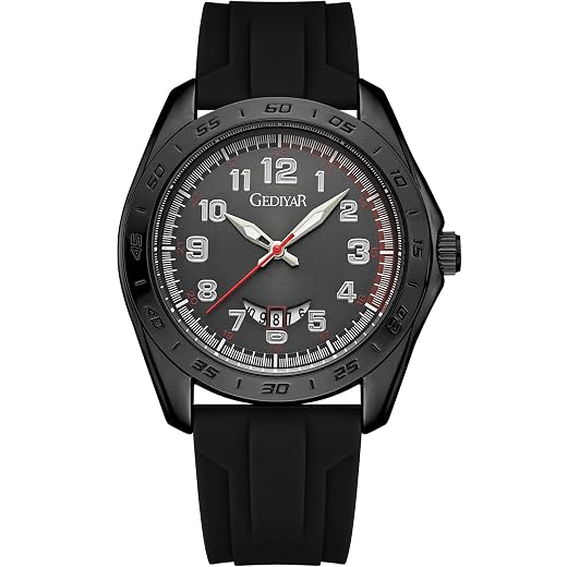 Stylish Wrist Watches for Mens,Arabic Numbers Casual Business Sport Military Waterproof Rubber Silicone Band Calendar Analog Watch for Men