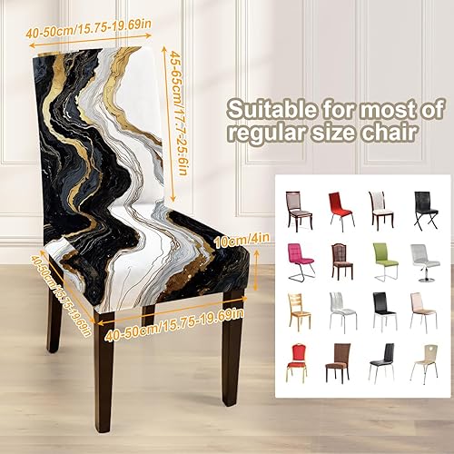 Miniatura 2 de ANNA QUEEN Juego de 4 fundas para sillas de comedor y cocina, color dorado y negro, elegantes fundas elásticas lavables para sillas de comedor,