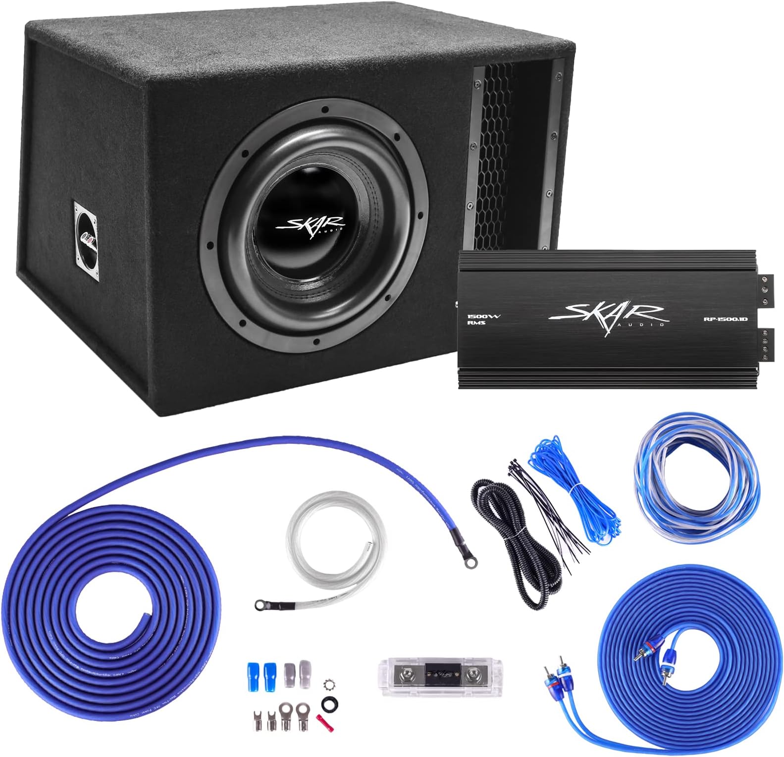 Skar Audio Single 10" Complete 2,000 Watt EVL Series Subwoofer Bass Package - Includes Loaded Enclosure with Amplifier