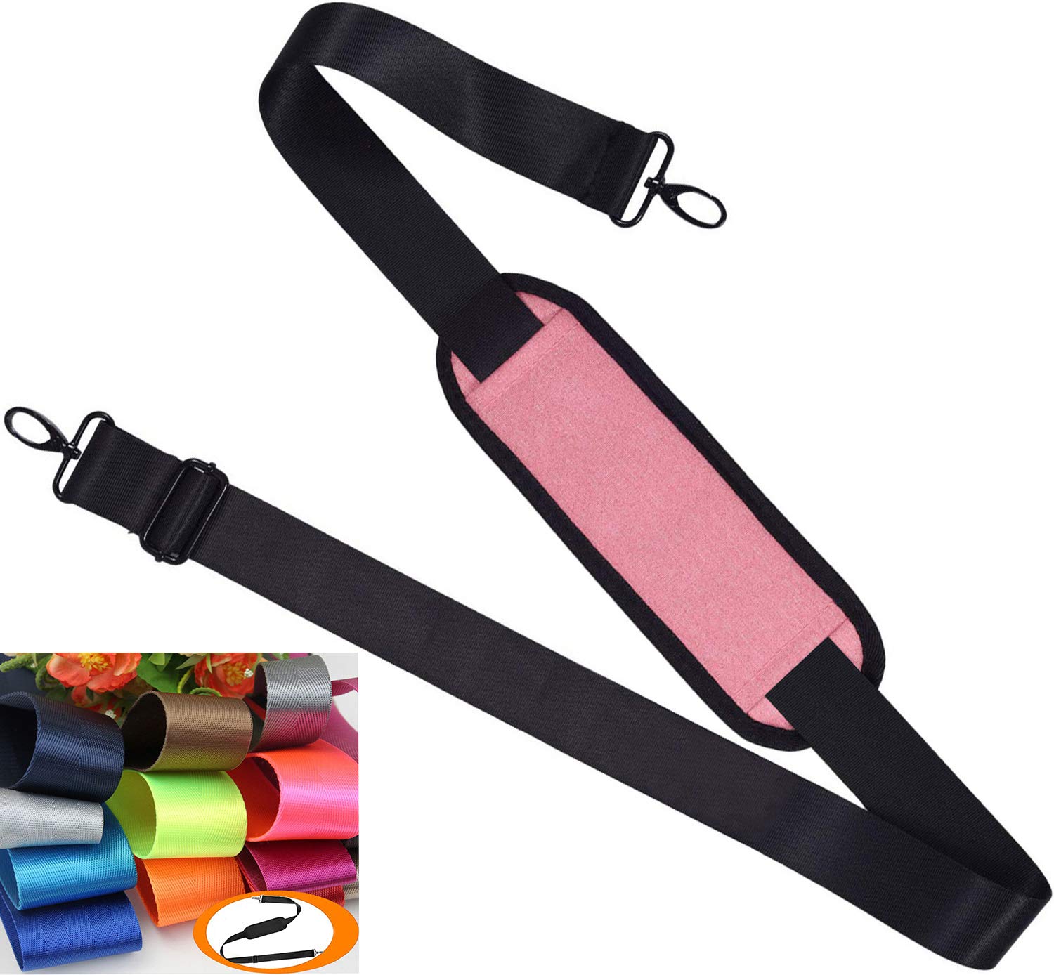Universal Replacement Shoulder Strap for Laptop, Briefcase, Purse, Golf, messenger bag, Camera Case, Duffle Bag, Adjustable and Padded Universal Shoulder Straps with Metal Swivel Hooks - Pink-image-3
