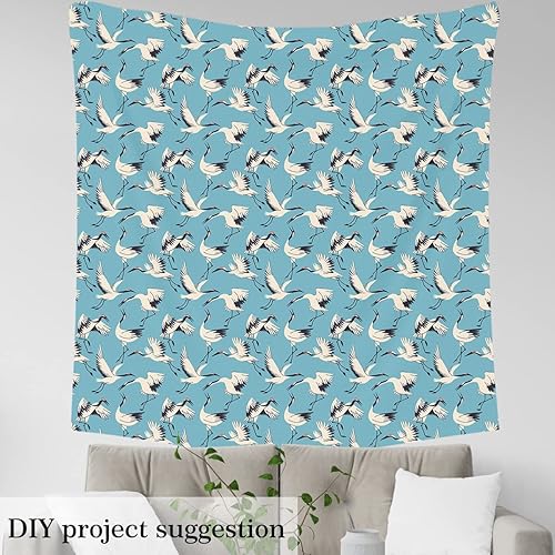 Miniatura 10 de The Yard - Tela de flores azules estilo japonés para amantes del arte de manualidades, grúa salvaje, decoración de habitaciones y tapicería de