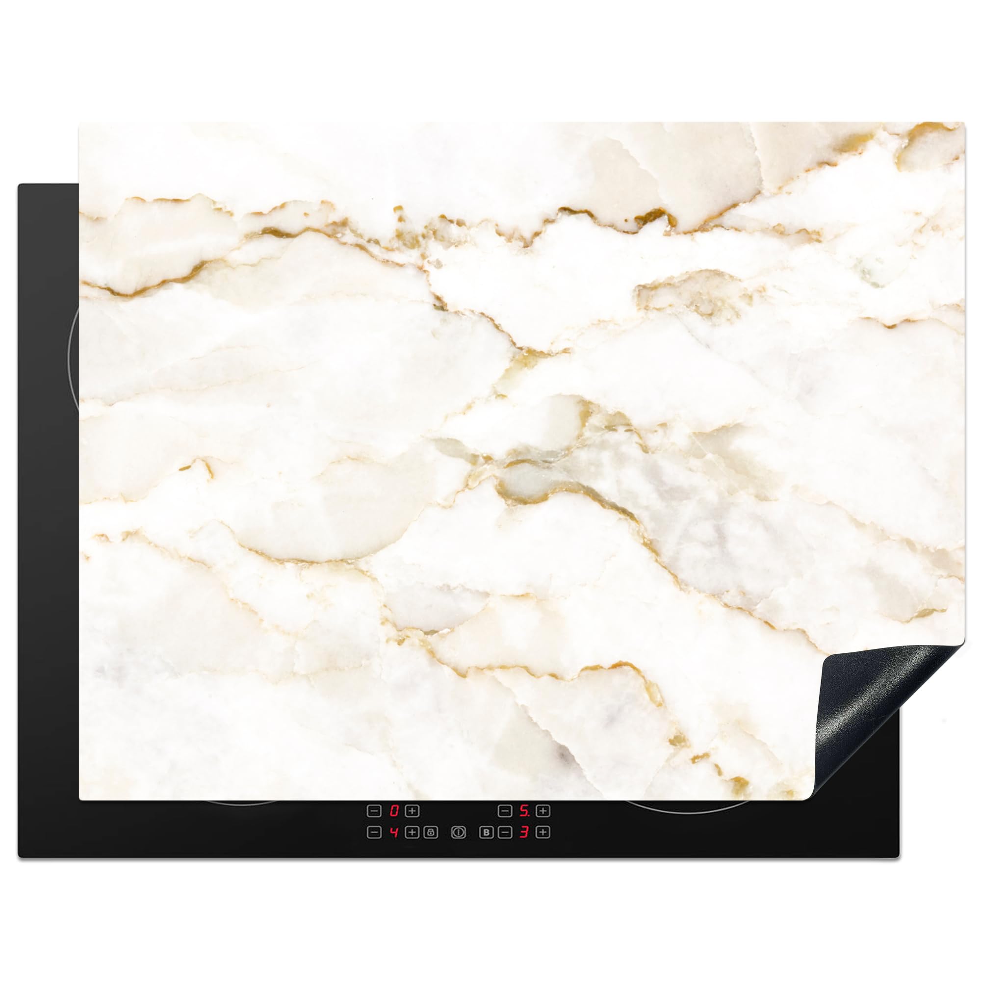 KitchenYeah© Induction Hob Protector Mat 23.2"x30.3" / 77x59 cm Cooker Top Protectors Cover Ceramic Covers Electric Hobs Vinyl Marble - Limestone - Gold - Luxe - Marble Look - White