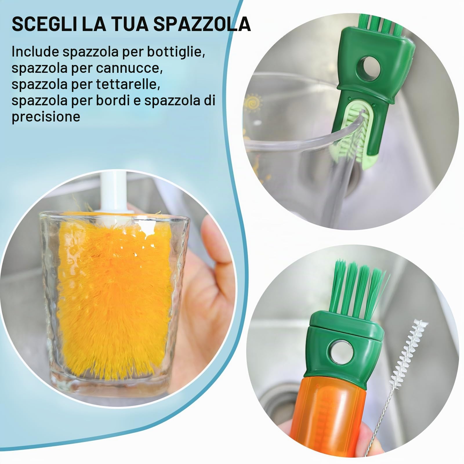 2 Pezzi 5 in 1 Scovolino per Bottiglie, Borraccia, Biberon e Cannucce, Bottiglie Termiche