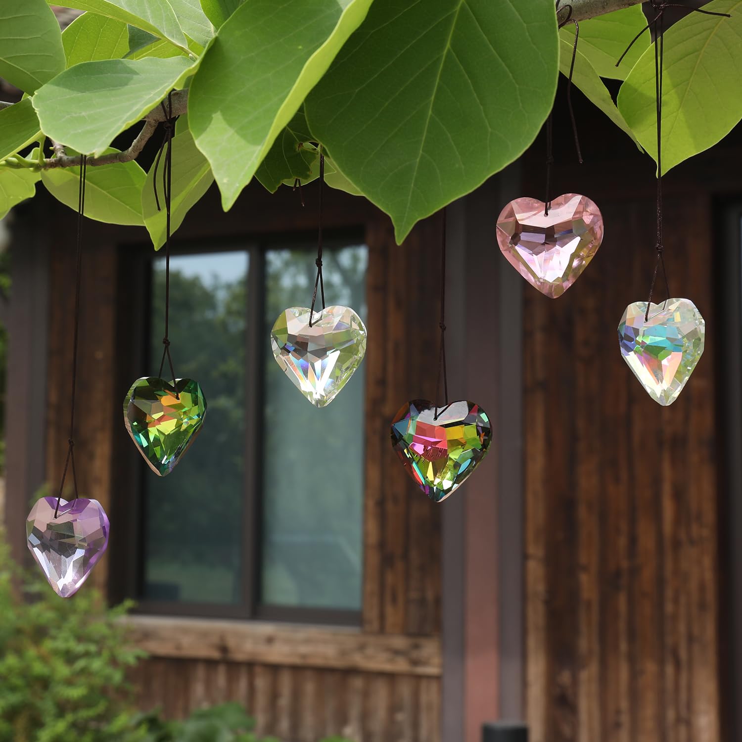 6 Herz-Kristall-Sonnenfänger – Bunt, Mit Aufhängung, Für Fenster, Garten & Weihnachtsbaum