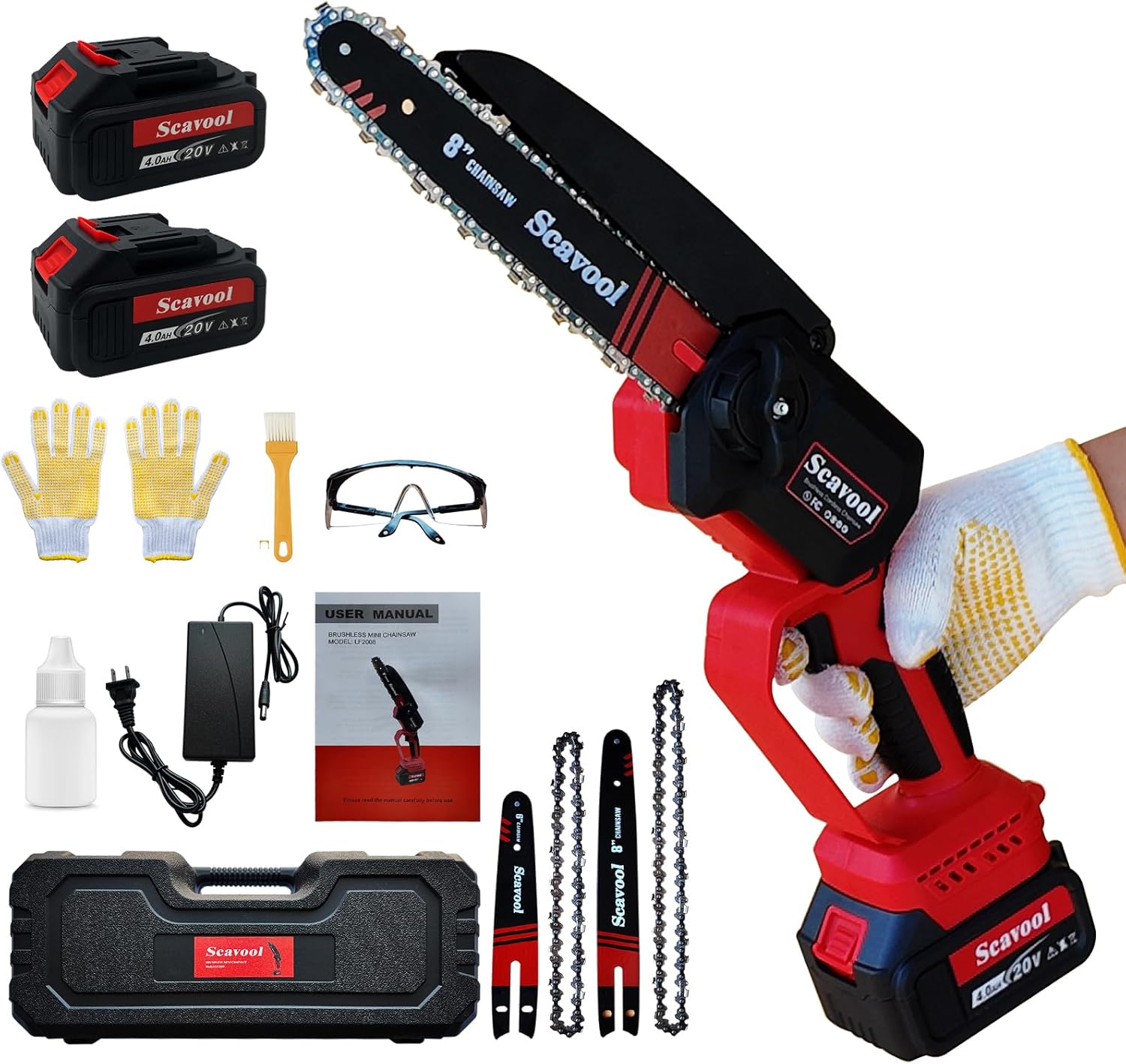 Mini Chainsaw, 6inch & 8inch Battery Powered Cordless Small Chainsaw, Upgrade Brushless Motor, with 2 * 4.0Ah Batteries Longer Runtime,Tool-Free Tensioner Easy Operate for Wood Cutting, Tree Trimming