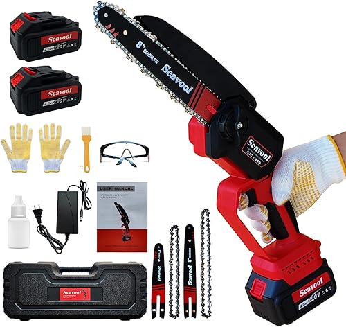 Mini motosierra, motosierra pequeña inalámbrica de 6 y 8 pulgadas, motor sin escobillas, con 2 baterías de 4.0 Ah más tiempo de funcionamiento,