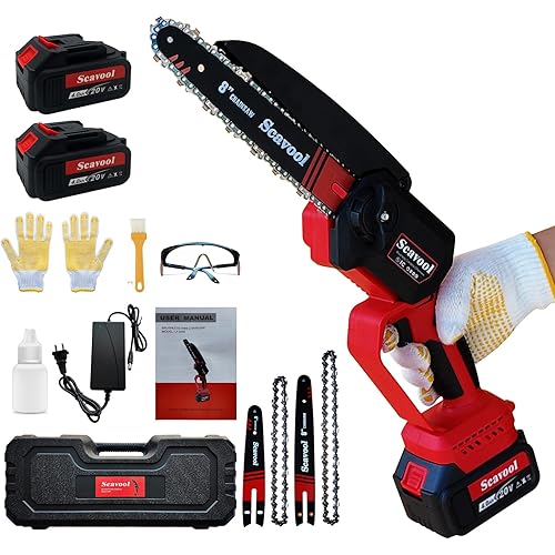 Mini Chainsaw, 6inch & 8inch Battery Powered Cordless Small Chainsaw, Upgrade Brushless Motor, with 2 * 4.0Ah Batteries Longer Runtime,Tool-Free Tensioner Easy Operate for Wood Cutting, Tree Trimming