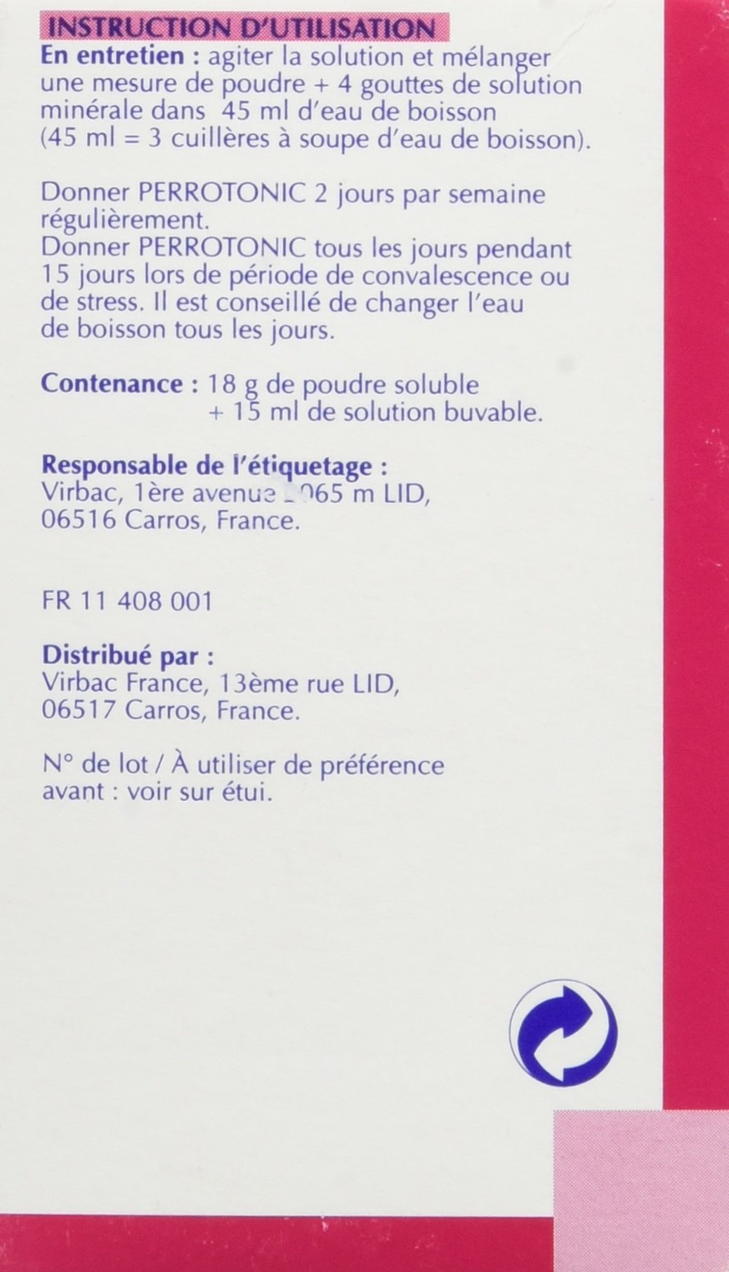 Virbac Perrotonic Oc pour Oiseau Flacon de 15 ML