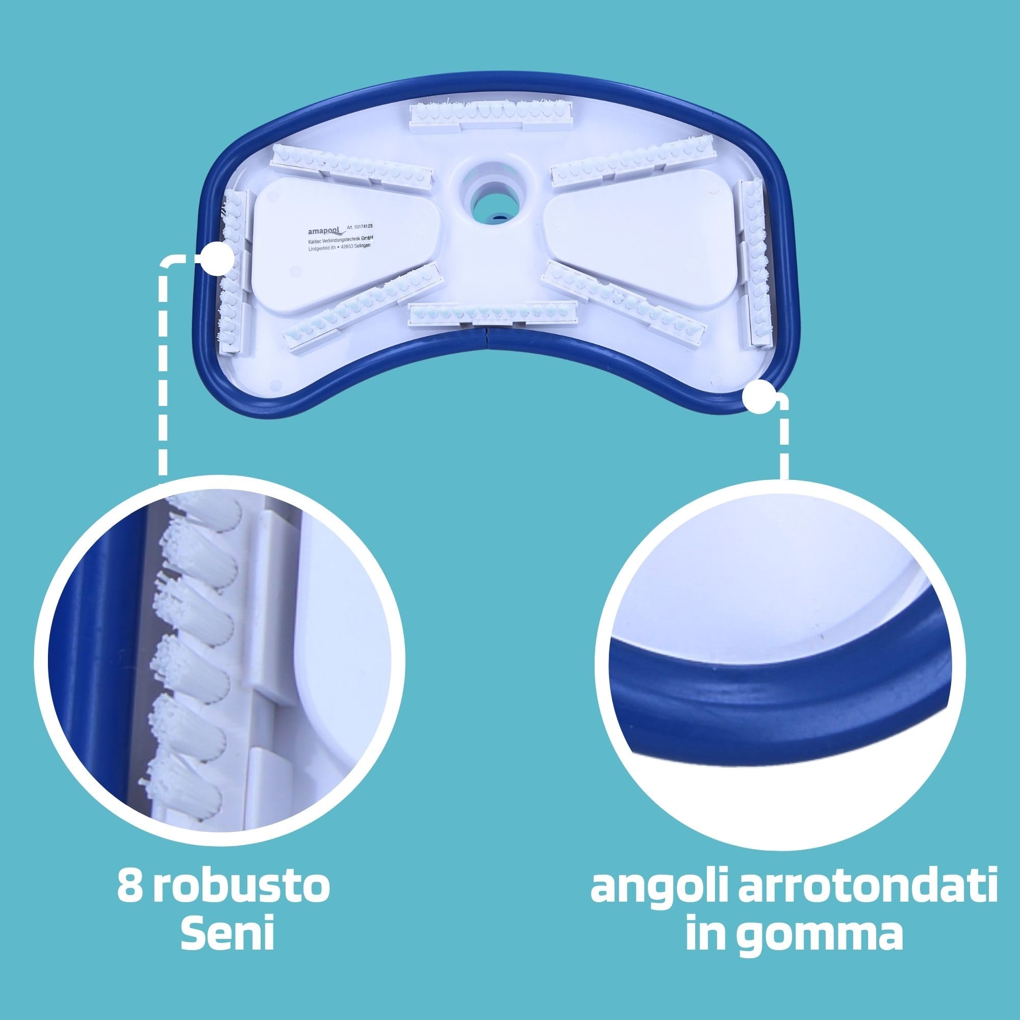 Amapool Basics Set 2 Pezzi Aspirafango per Piscina con 8 Setole | Spazzola fondo extra pesante con attacco clip-on per tubi Ø 32/38 mm e aste da 28 mm, ideale per piscine fuori terra.