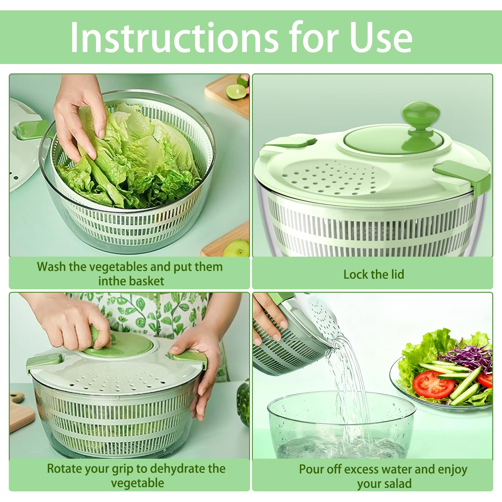 Salatschleuder mit Deckel, Kunststoff, BPA-frei, Salad Spinner, Salatschleudern, für Obst- und Gemüsereinigung, 4 Liter, ø 24,5 cm