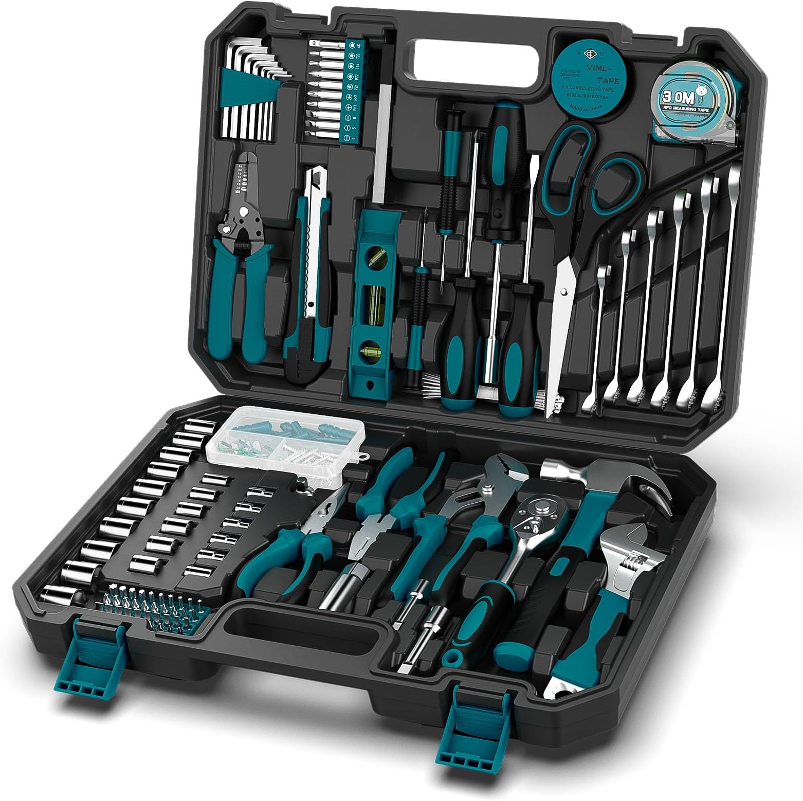 GoYwatoHome Tool Kit 287PCs -Household Tool Kit for Home Improvement - Complete Maintenance General Hand Tool Set for Men Women with Pliers Set & Ratchet Wrench & Socket & Protable Tool Box Case