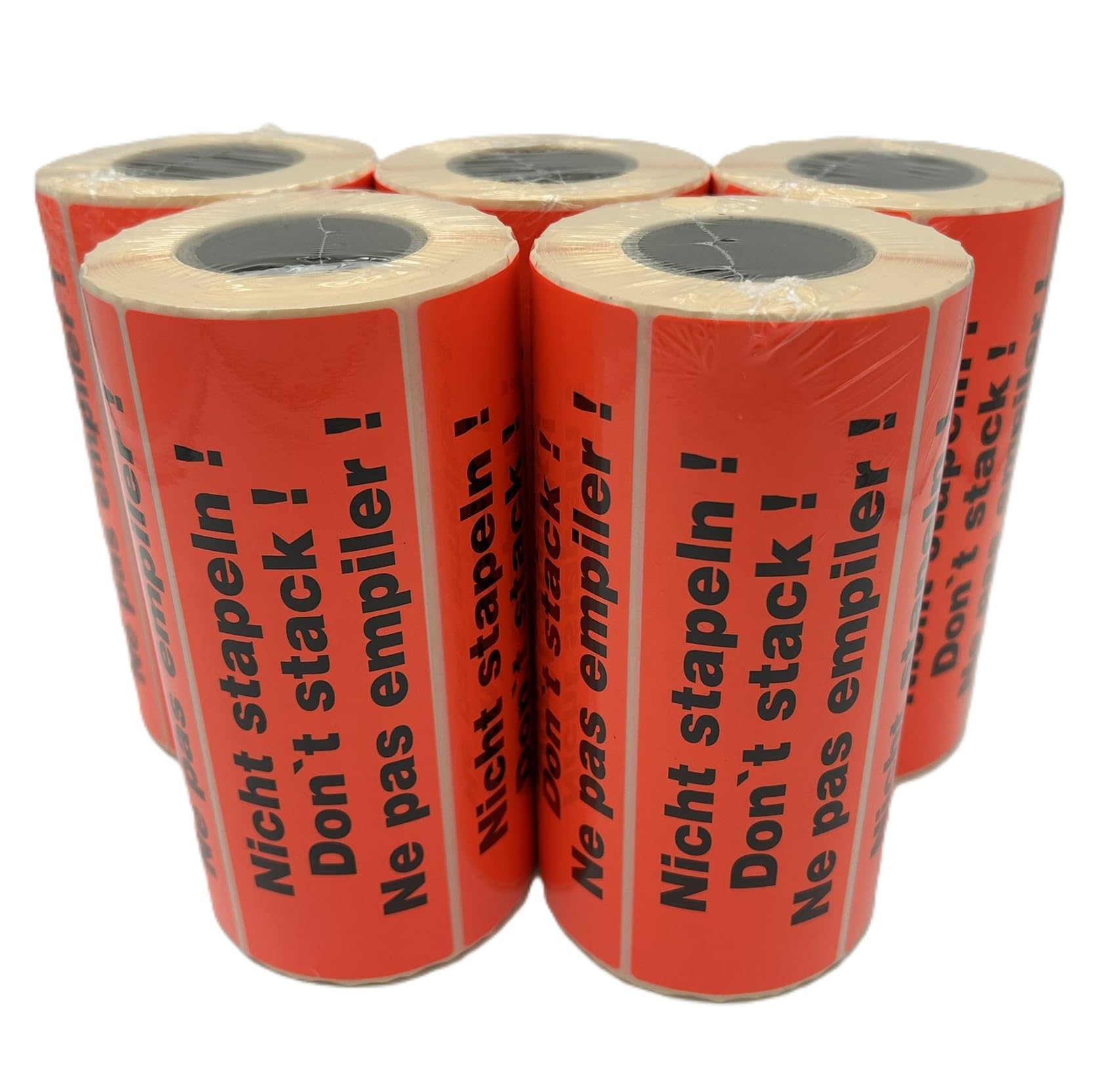 Hinweisetiketten "Nicht stapeln" | Maxipack: 5 Rolle à 500 Stück | 149 x 48 mm | Leuchtfarbe | Stark haftend | Warnetiketten/Versandetiketten - Premium Markenqualität – Made in Germany
