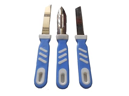 SATMPD Strainless Steel Royal Blue Kitchen Knife/PARING Knife/Vegetable Knife, 10 cm, Straight Edge Pack of 3 (Made in India) - Blue Colour.