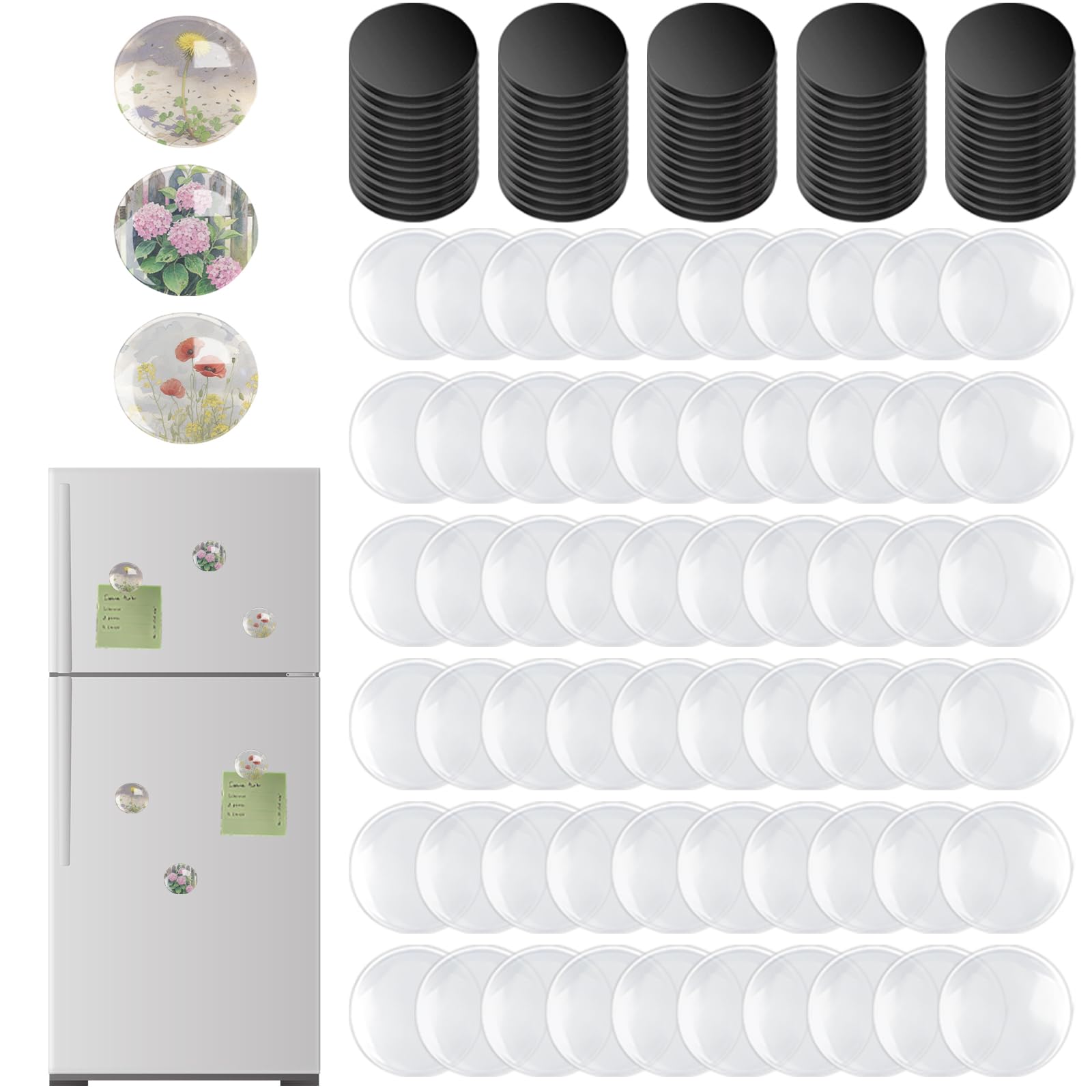 120 Pcs Round Craft Magnets Set with Adhesive Backing & Transparent Clear Glass Cabochons for DIY Crafts, Fridge & Refrigerator Decoration (1 Inch)