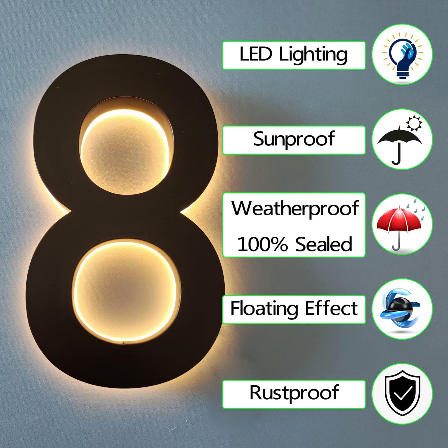 12 Inch Backlit LED House Numbers for Outside, Weather-Resistant LED Home Address Signs, Light Up Address Numbers for Outdoor Wall Decor,3