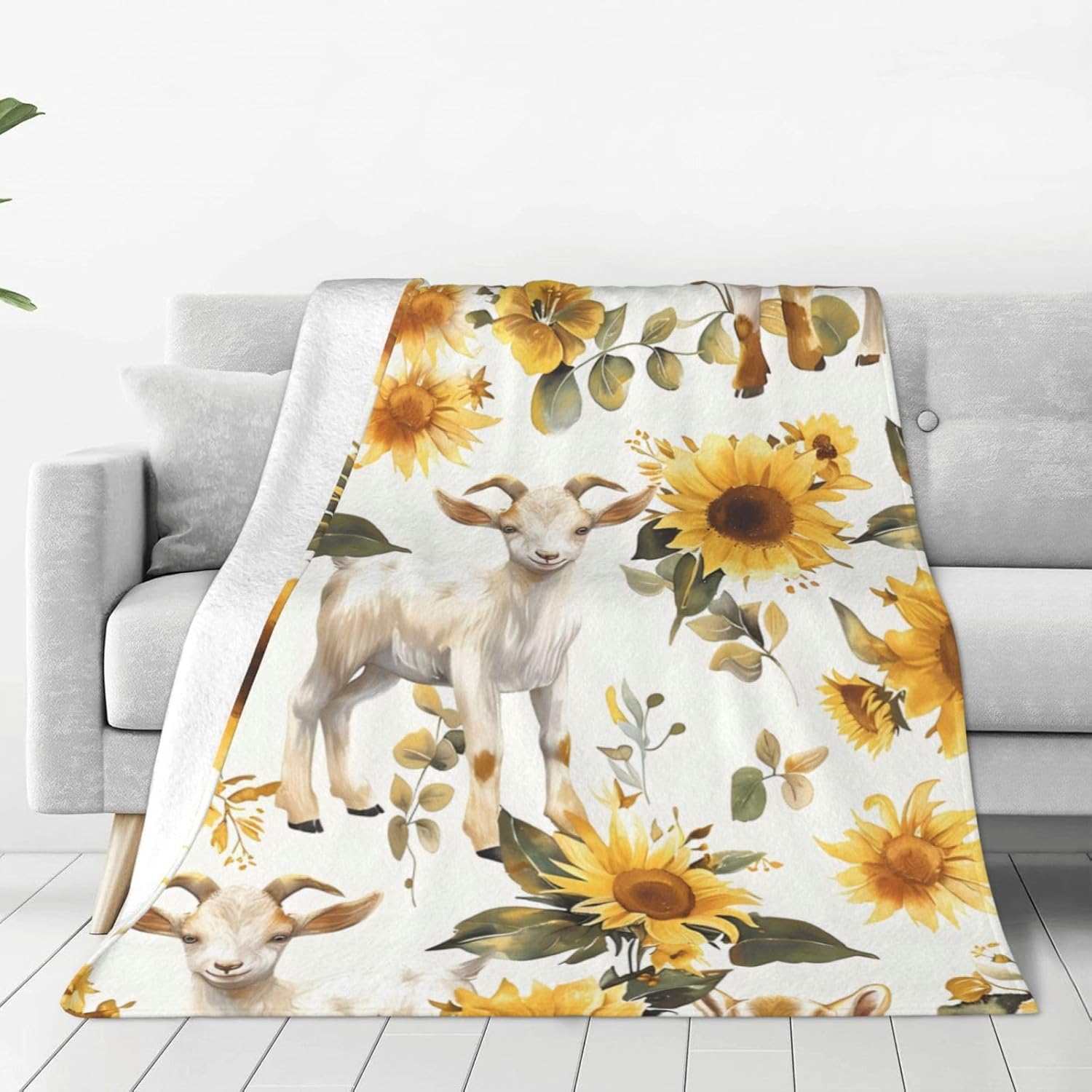 Goat Blanket Goat Sunflower Decor Animals Throw Blanket Gifts for Girls Boys Goat Lover Winter Couch Bedding Super Warm Soft Plush Lightweight Fleece Flannel Blanket for Kids Adult Men Women 50"X40" - Image 9