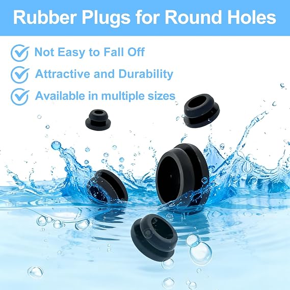 125Pcs Rubber Plugs for Round Holes, Durable and Long Service Life, 8 Sizes Hole Plugs 1 3/4 5/8 1/2 3/8 5/16 1/4 1/5, Snap Locking Silicone Rubber Hole Plugs Kit for Car Wiring Furniture