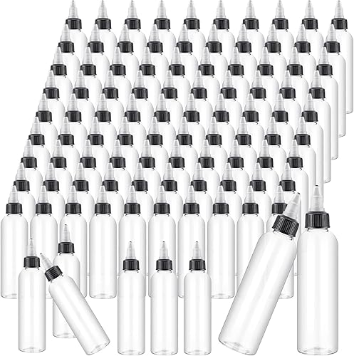 Miniatura 1 de Irenare 100 botellas exprimibles transparentes para salsa con tapas giratorias, botellas de plástico redondas vacías para aceite, líquidos, pintura,