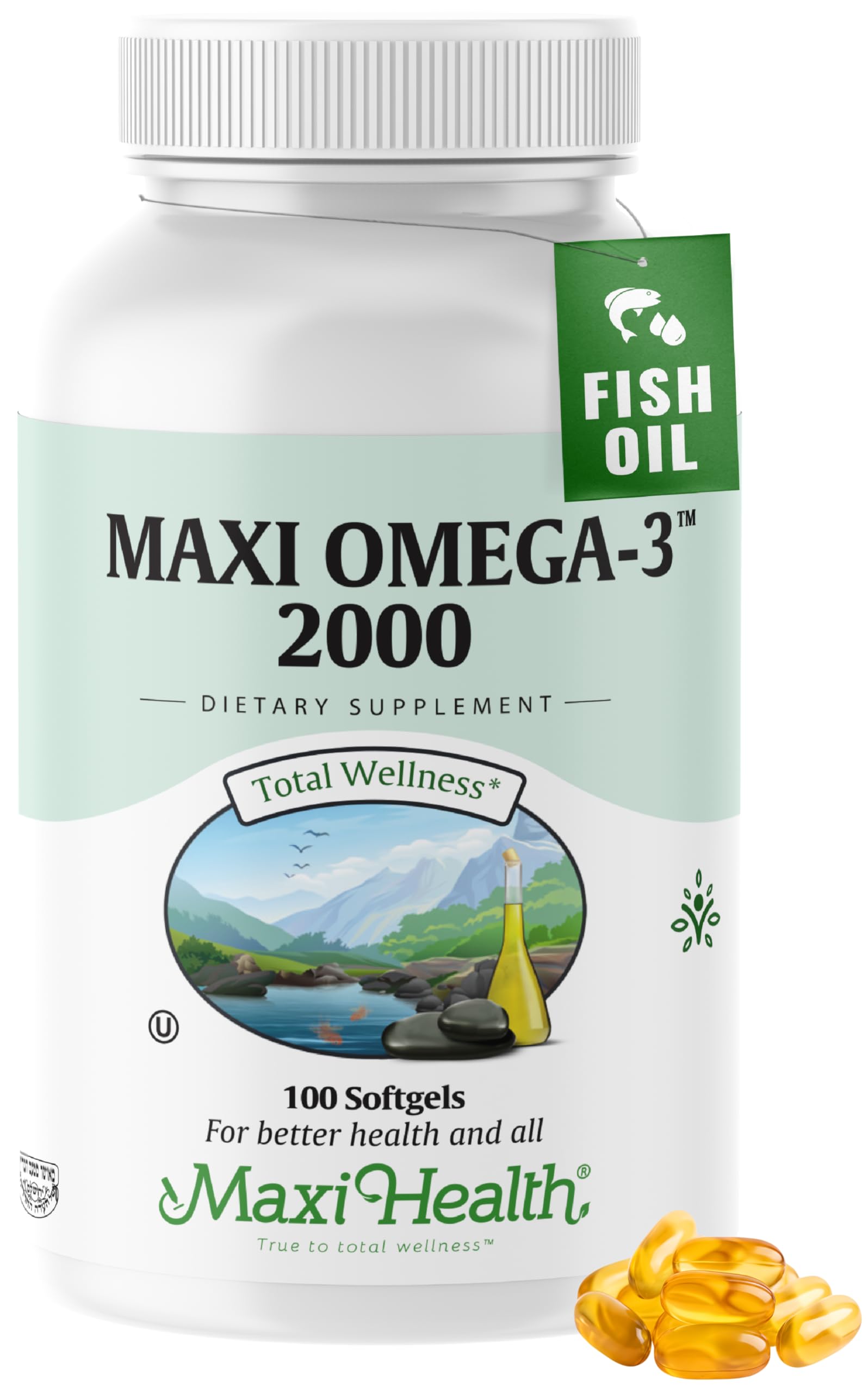 Omega 3 Fish Oil - Triple Strength 2000 mg Kosher Fish Oil Supplements - No Fishy Aftertaste Omega 3 Supplement - Burpless Fish Oil Omega 3 Fatty Acid Supplement with EPA and DHA (100 Softgels)