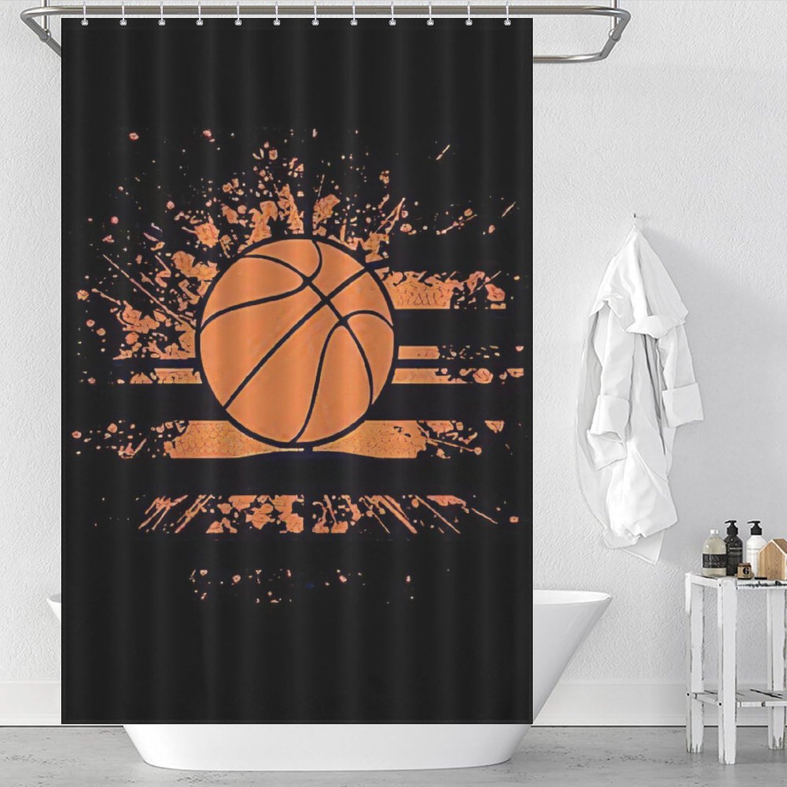Rideau de douche basket-ball 122x183 rideau de baignoire imperméable tissu polyester lavable avec crochets