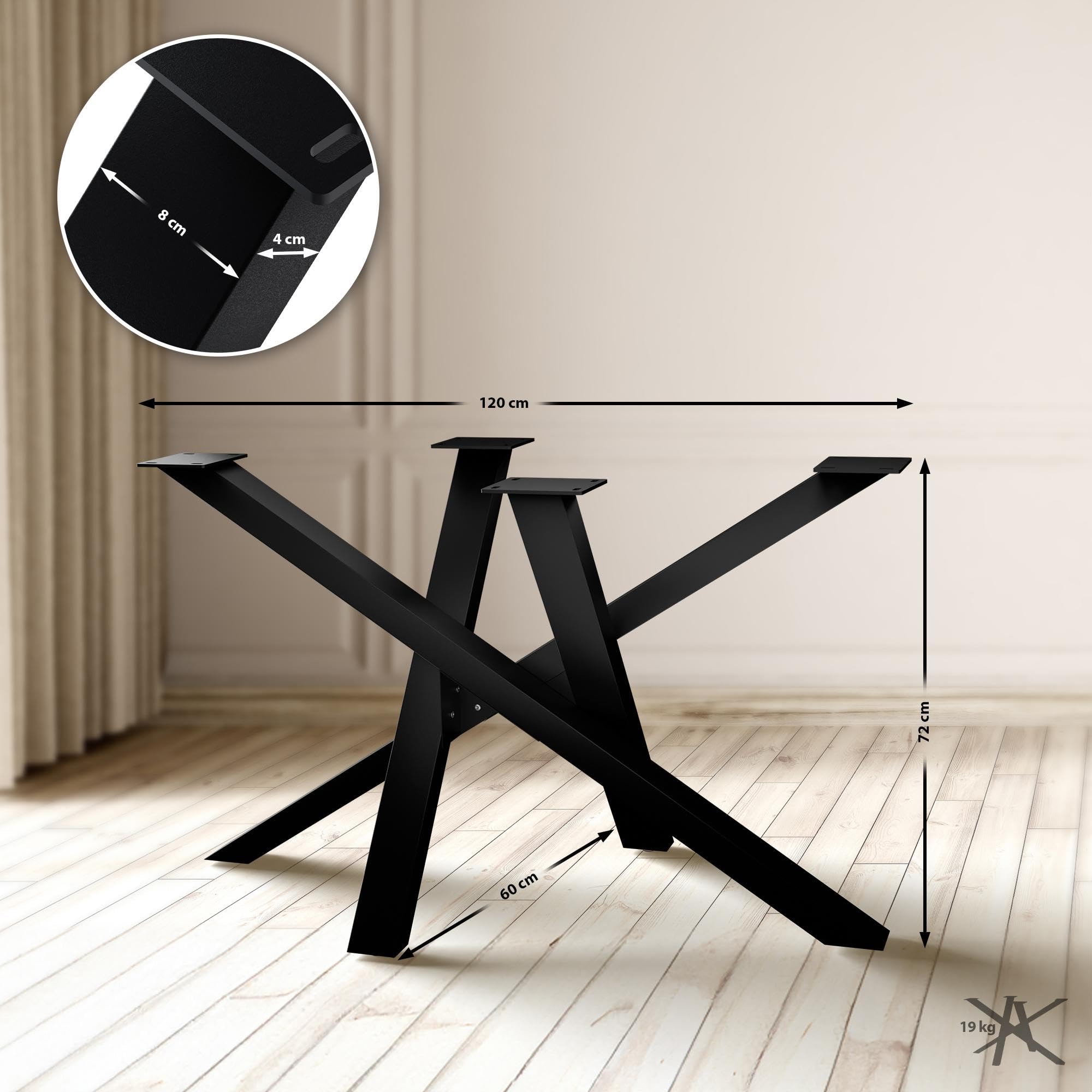 CLP Pieds de Table en métal Noir Finney, Patins de Table pour Tables à Manger DIY, en Acier revêtu par Poudre, Hauteur 72 cm Couleur:Noir;Taille:120x60x72 cm