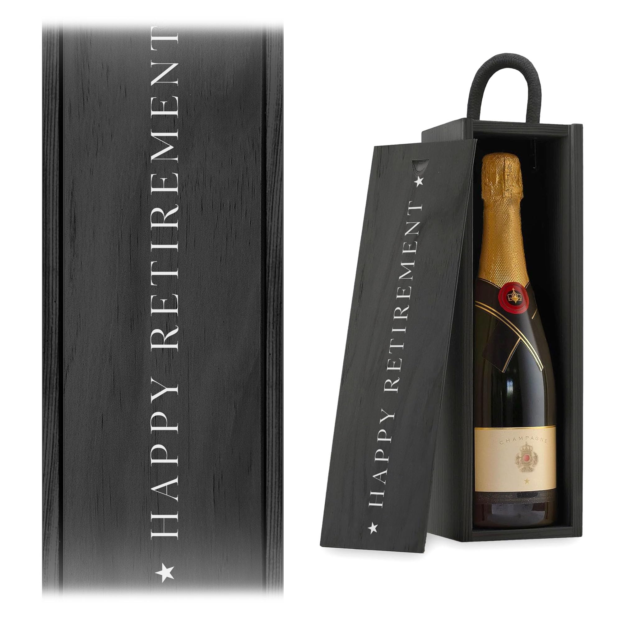 Happy Retirement Champagne Wine Gift Box Retirement Gift For Him For Her Wine Lover Funny Gift Box (Black, Black Box)