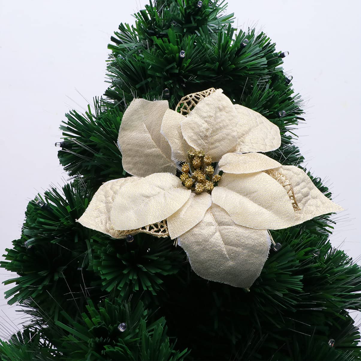 RLKHXBS Hand Decor 6 Piezas De Flores De Pascua De Navidad Flores De Pascua De Brillo Artificial Adornos para Coronas De Árboles De Navidad Decoración De Guirnaldas Guirnalda Artificial Día De