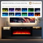 oneinmil Fireplace TV Stand with 36" Electric Fireplace, LED Light Entertainment Center, Modern Wood Texture Entertainment Stand with Highlight Storage Cabinet for TVs Up to 80", 70 inches, Black