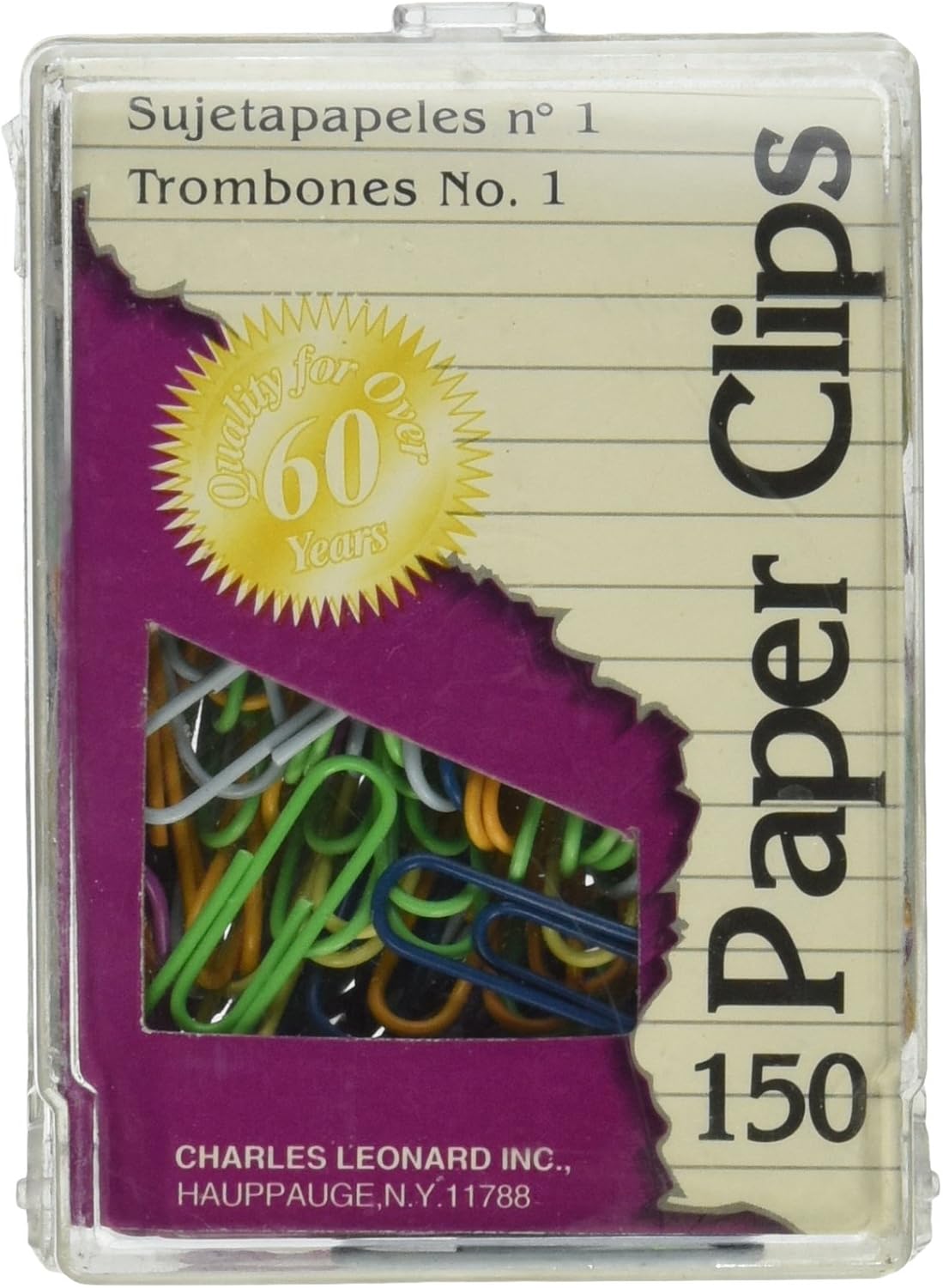 Charles Leonard Paper Clips in Reusable Box, Vinyl Coated, 1, 33mm, 150/Box (79033