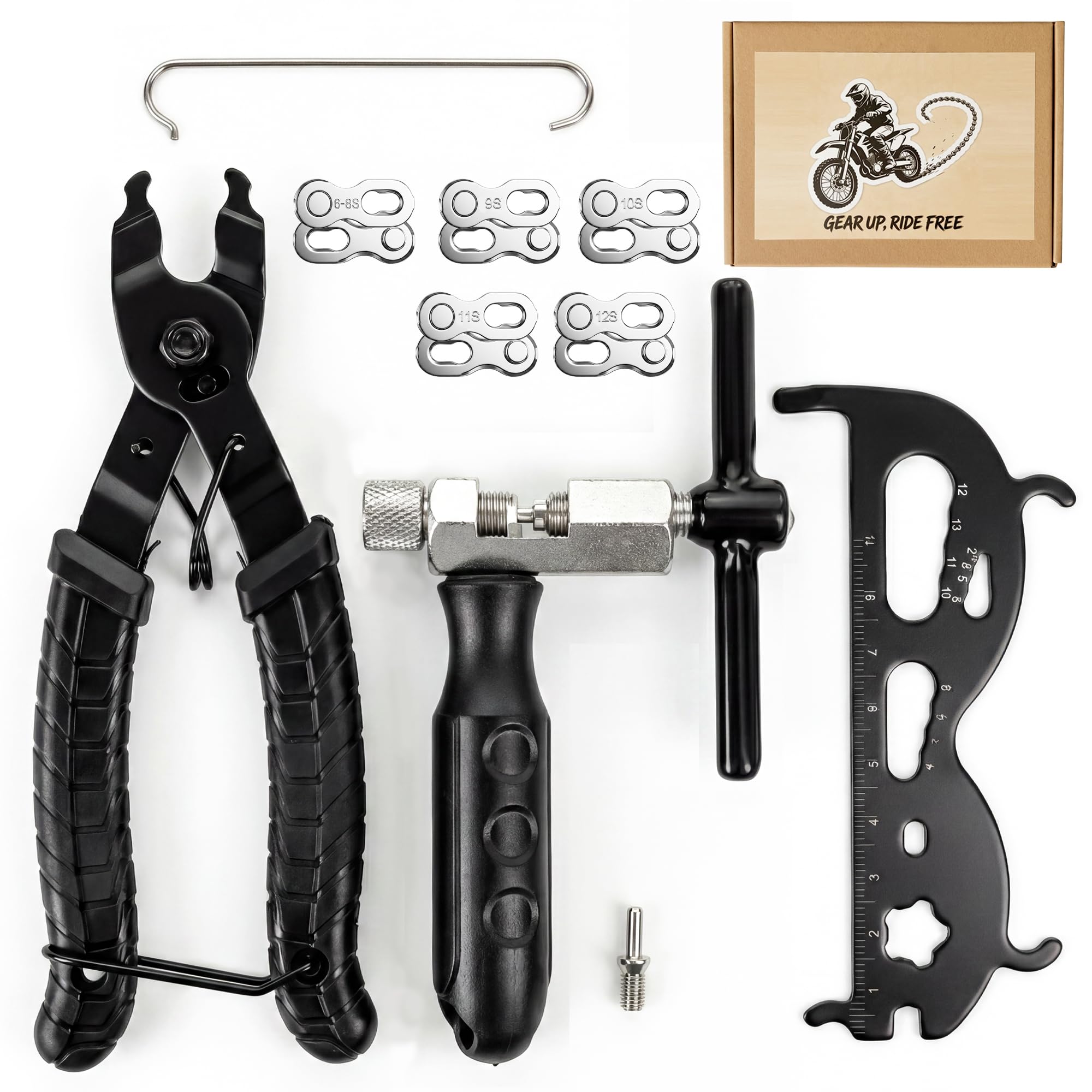 Alyoen Bike Chain Tool Repair Kit,Bicycle Chain Removal Tools, Breaker Tool, Plier, Checker, 4 Pairs Missing Links for Single 6/7/8/9/10/11 Speed Chain