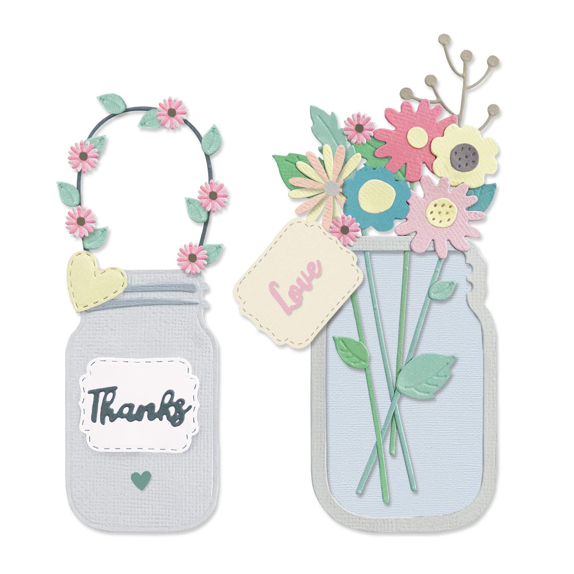 Sizzix Thinlits Die 665079 Jar of Flowers by Lisa Jones, 17 Pack, Multicolour, One Size. Ideal for Card Making and Craft Projects.