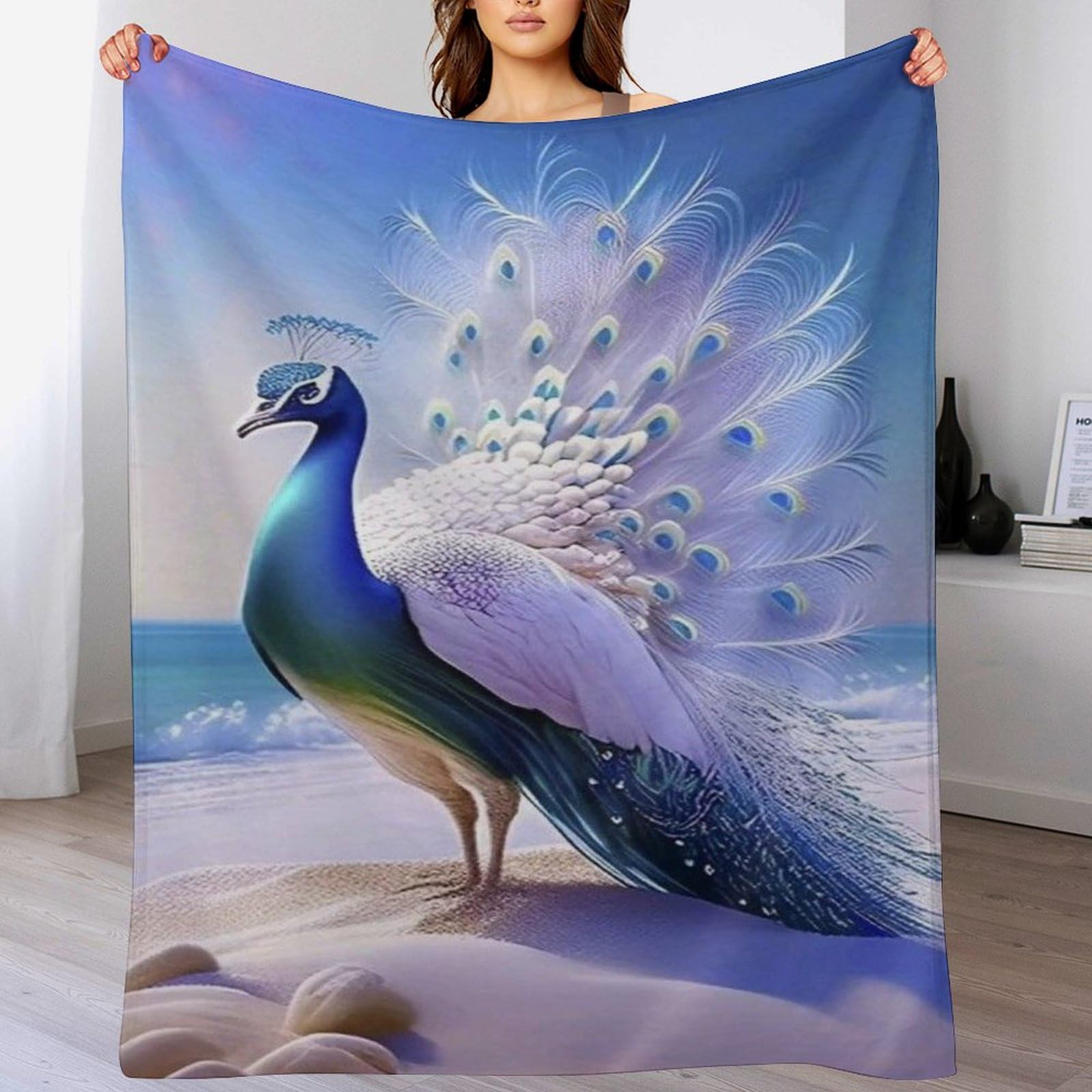 Couverture polaire paon pour canapé de salon et soirées cocooning confortables