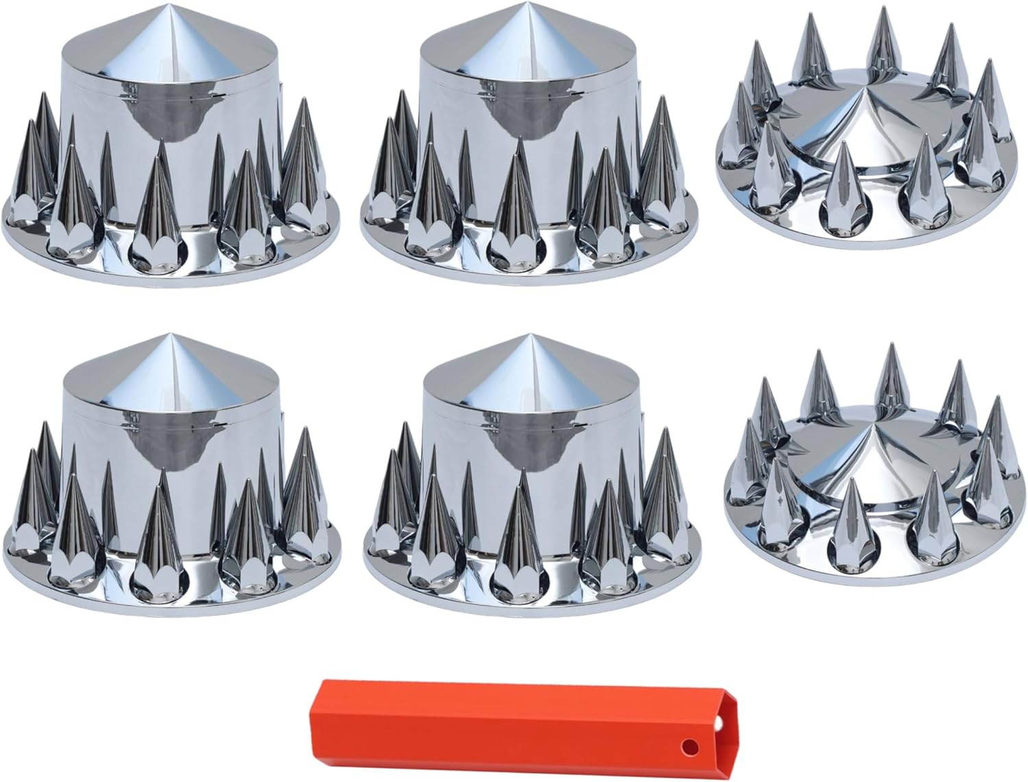 JESONN Chromed ABS Plastic Hubcaps Front and Rear Wheel Axle Cover Set with 33mm Thread-On Lug Nut Covers for Semi Trucks Removable Center Cap (Pointed)