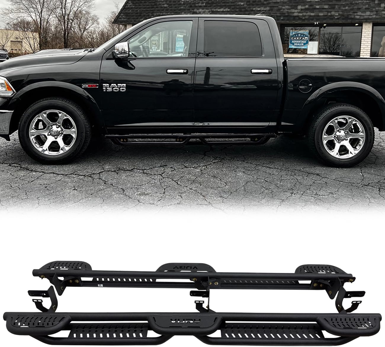 Running Boards Compatible with 2009-2010-2011-2012-2013-2014-2015-2016-2017-2018 Ram 1500 Crew Cab Bolt-on Side Steps Rails Steel Nerf Bars