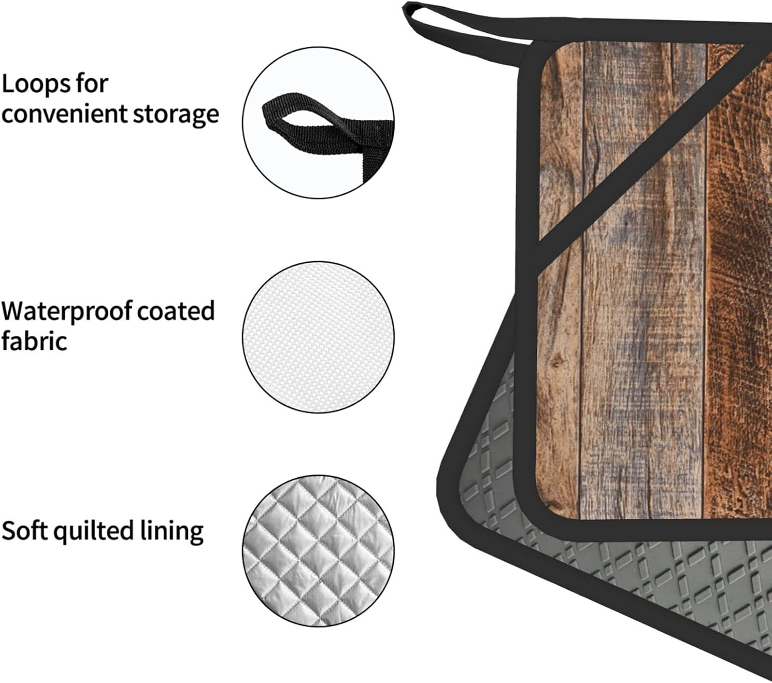 Brown Wooden Oven Mitts and Pot Holders Set of 4 Heat Resistant Kitchen Gloves with Silicone Palm Hot Pads for Baking Cooking Grilling BBQ